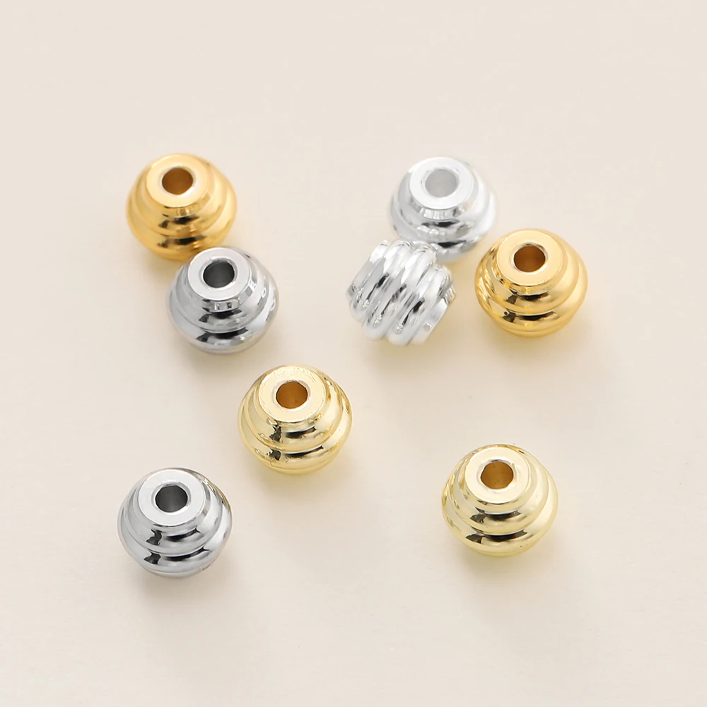 10Pcs/Lot 4*5mm 14/18K Gold Color Plated Striped Beads For Handmade DIY Bracelet Necklace Jewelry Making Accessories