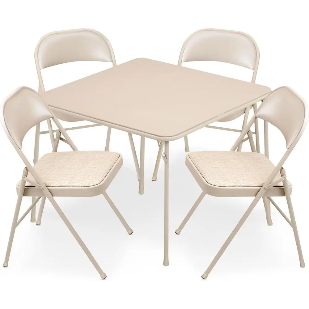

5-Piece 34 Square Dining Table Set with Padded Chairs for Gatherings and Games, Tan