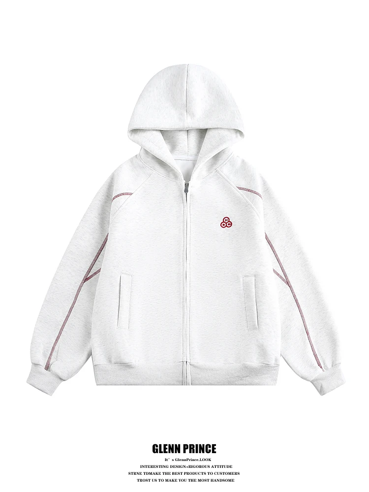 American Retro Color Blo Hoodie Men's Spring New Lazy Sports Open Cardigan Jaet Cotton Polyester Blend Long Sve Zipper...