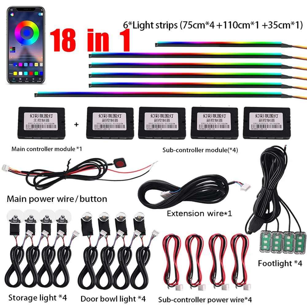 NONE 14/18/22 In 1 Led Auto Umgebungs Licht Innen 213 64 Farbe RGB Regenbogen Beleuchtung Leichter Led Acryl Streifen Streamer Symphonie Lampe 7