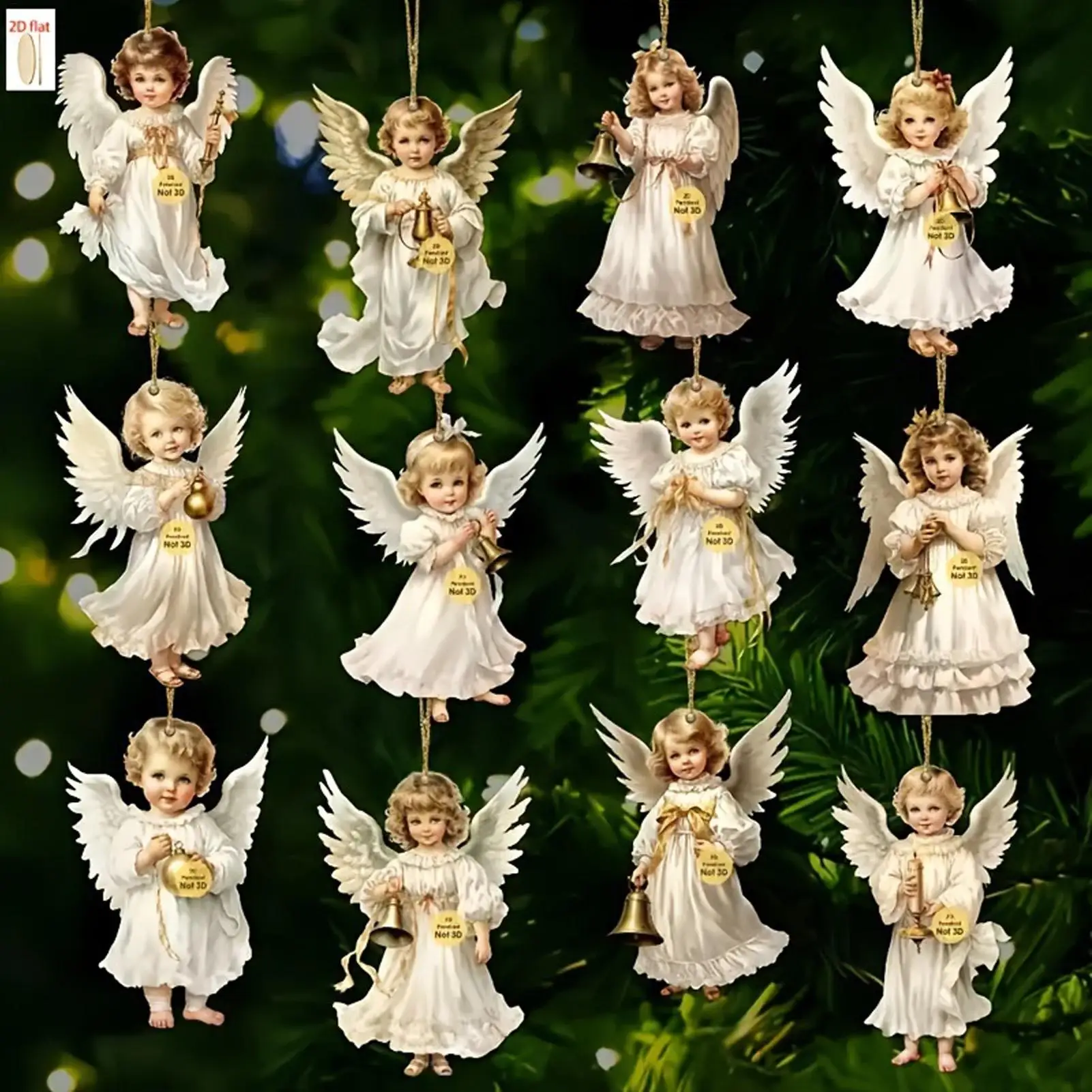 Victorian Angel Set 12 Pcs Tree Hanging Ornament for Living Room Party Home Holiday Memorial Decoration Gift Keepsake