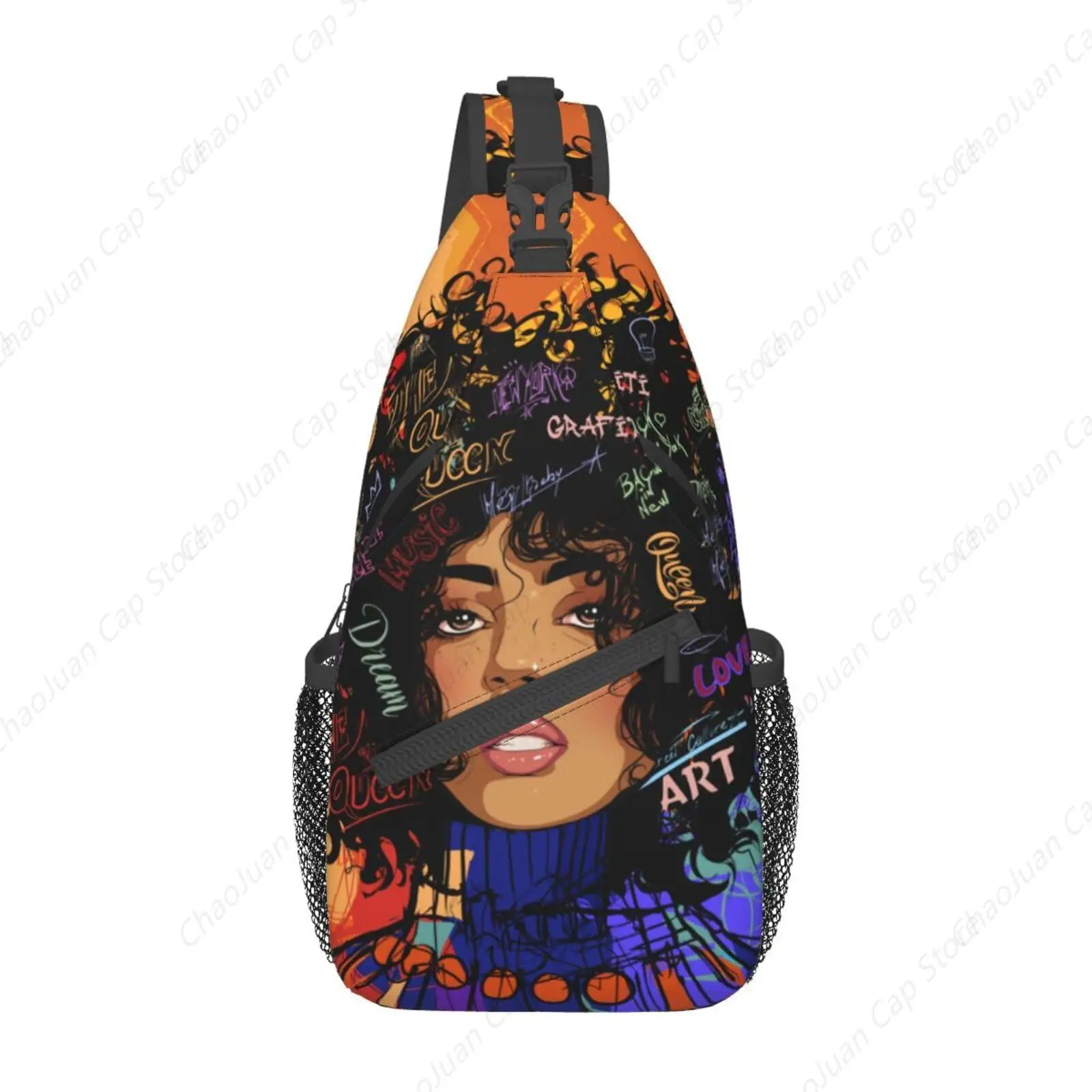 

Black Afro Style Print Women's Crossbody Sling Backpack | Casual Cultural Fashion Chest Bag