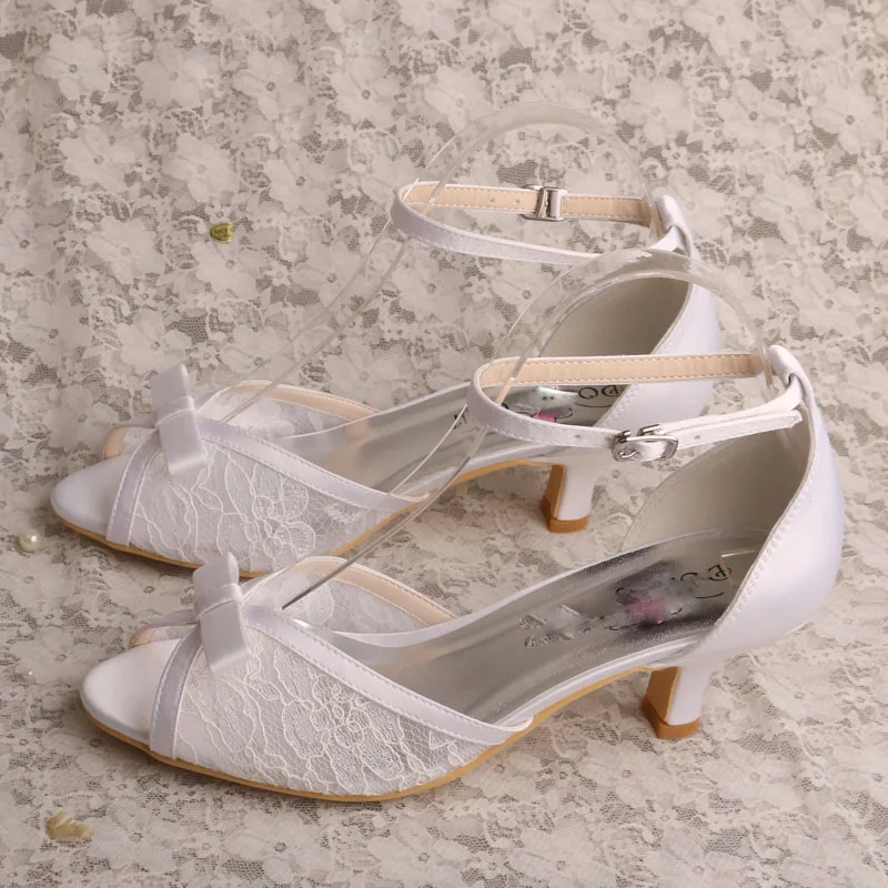 Wedopus Customized Heel Lace Ivory Wedding Woman Sandal Short Low Heel Summer Shoes 5CM