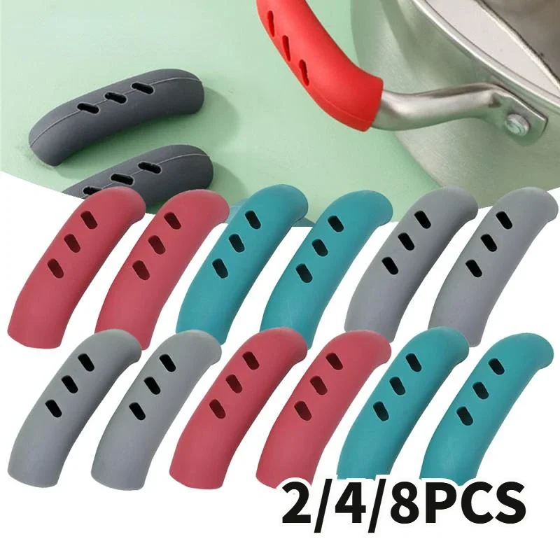 2/8Pcs Silicone Pan Handle Cover Heat Insulation Covers Pot Ear Clip Non-slip Steamer Casserole Pan Handle Holder Kitchen Tools