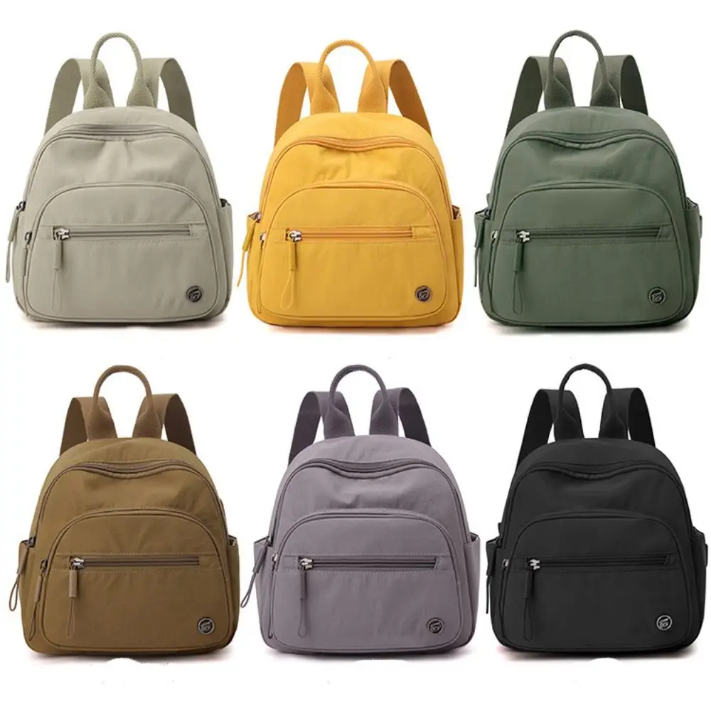 

Portable Women Nylon Backpack Solid Color Waterproof Multipockets Casual Backpack Lightweight with Handle