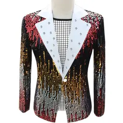 Mens Sequin Suit Jacket Slim Fit Stylish Diamond Dress Tuexdo Blazer Stage Party Dance Singer Nightclub Costume Blazer Masculino