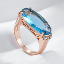 Wbmqda Transparent Oval Blue Stone Rings For Women 585 Rose Gold Color Special Wedding Jewelry Accessories