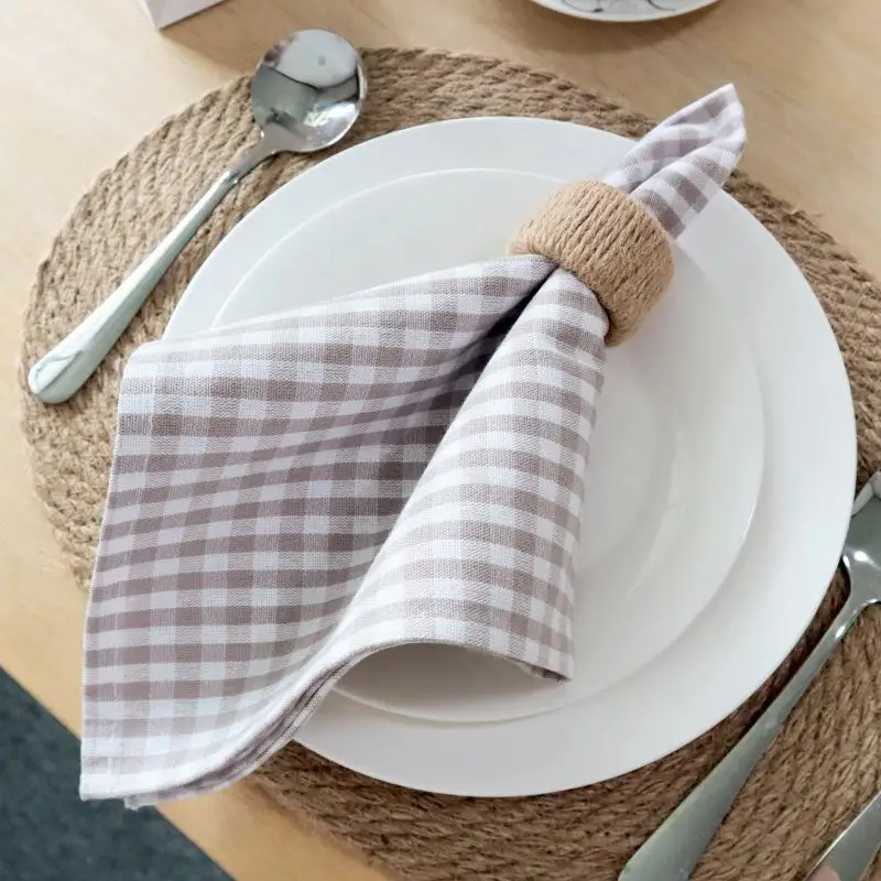 Gingham Dinner Cloth Napkins 45x45cm Premium Cotton Small Check Linen Feel Napkins for Cocktail Party Table Decor