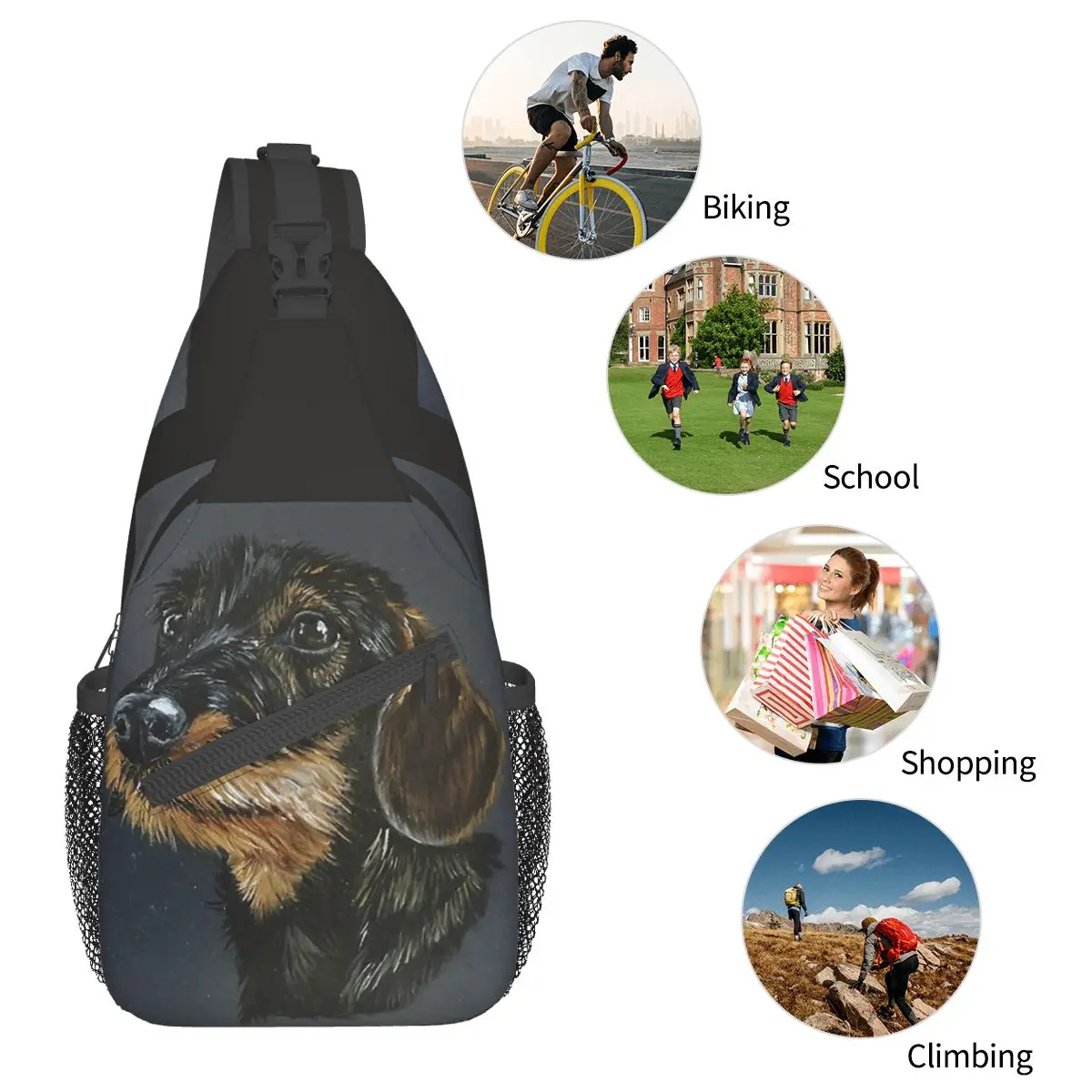 Dachshund Com Cerdas Dura Pequeno Sling Bag Peito Crossbody Ombro Mochila Viagem Caminhadas Daypacks Sausage Dog Moda Sacos