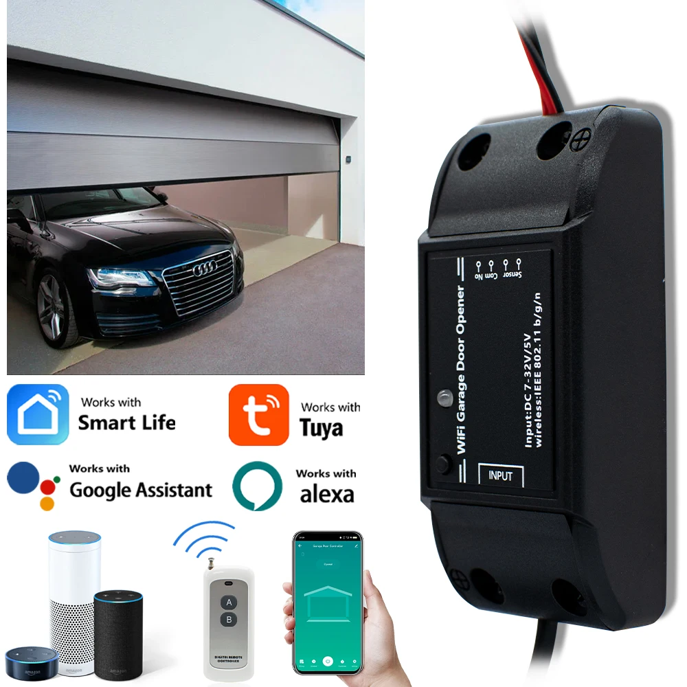 Tuya 12V 24V 220V USB 5V WIFI Smart Garage Door Opener 433mhz Universal Fixed Rolling Code Multi Brand Controller Switch Alexa