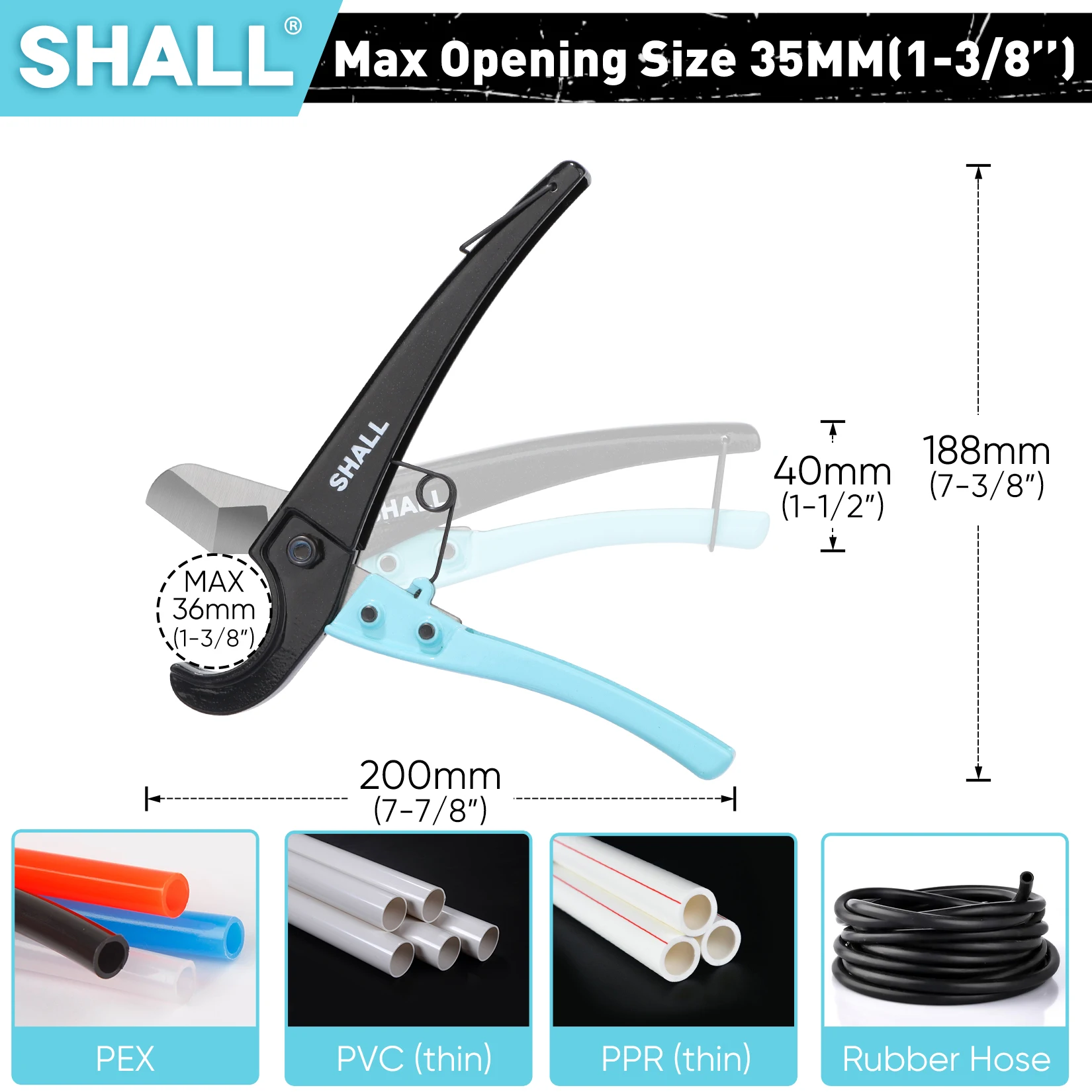 SHALL PEX Pipe Cutter 35mm Fast Tubing Cutter for PEX Plastic Hoses PVC CPVC PP-R PE (Thing) Aluminum Alloy Pipe Cutting Tool