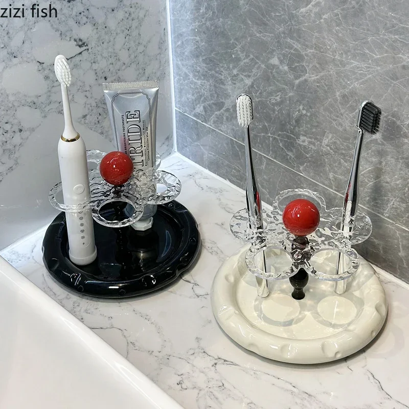 

Керамический акриловый держатель для электрических зубных щеток, стеллаж для хранения зубной пасты, полка для умывальника, стеллаж для хранения, настольный органайзер для ванной комнаты