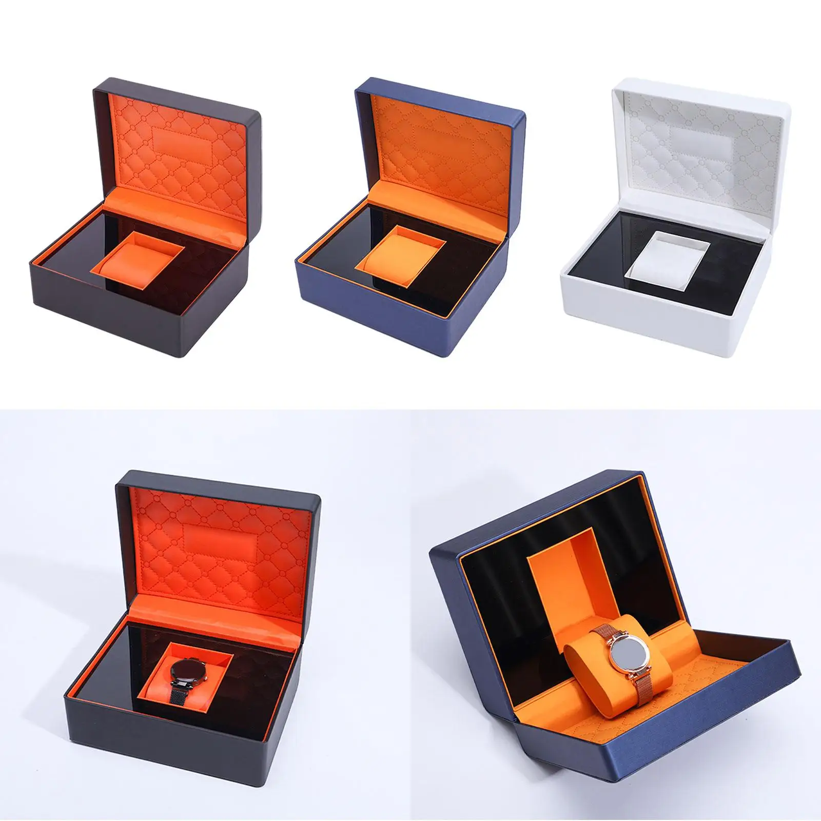 Caja de almacenamiento para reloj individual, soporte para pulsera, cuero PU de lujo para reloj de hombre