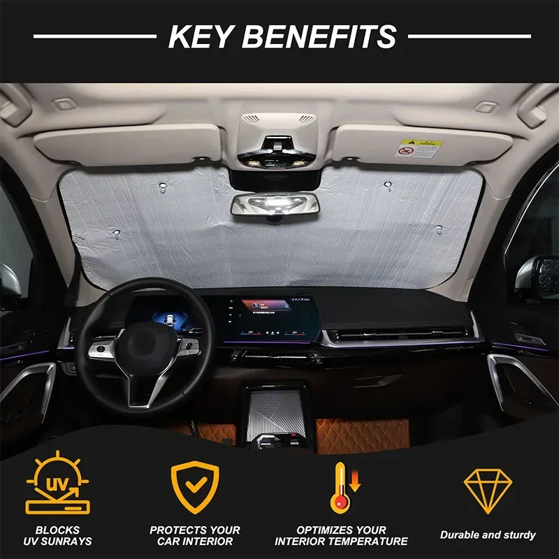 Car Interior Accessories For BMW X1 iX1 U11 2023+ Aluminum Foil Car Front Windshield Foldable Sunshade view 5