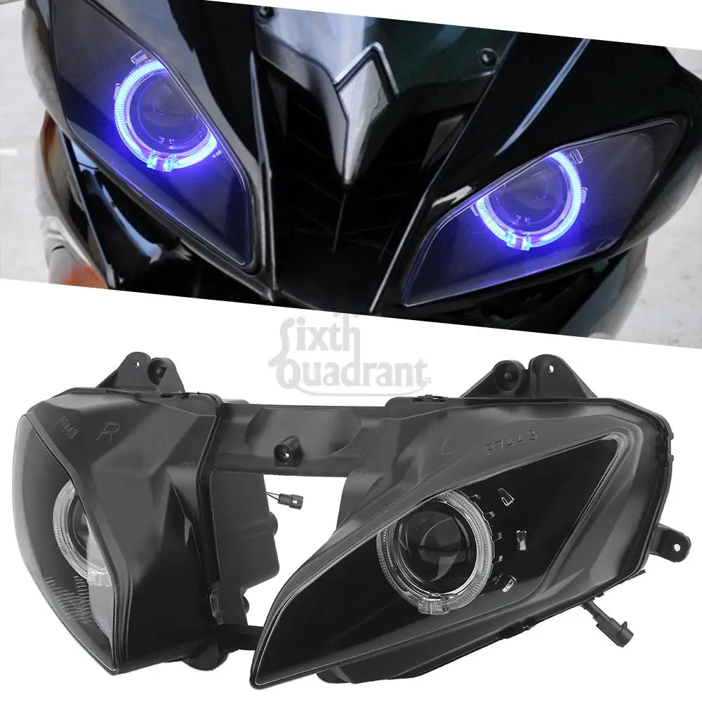 

Motorcycle Custom Headlamp Faros Led Moto Farol HID Projector Headlight Assembly Angel Eye LED Headlight For Yamaha YZF R6 08-15