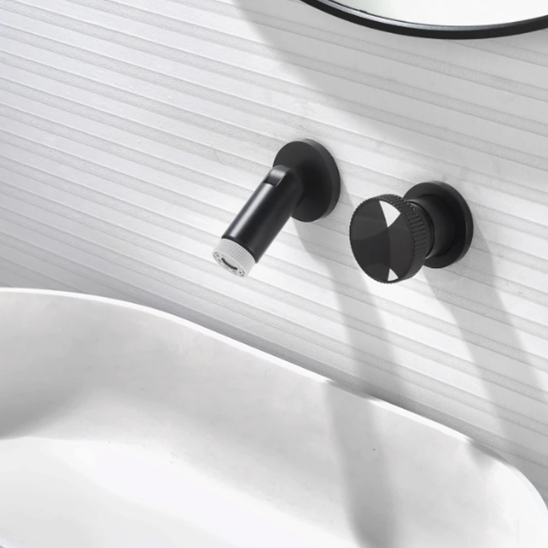 

Double Hole Bathroom Sink Faucets Wall Mount Two Modes Rotatable Vanity Sink Faucet One Handle Hot and Cold Mixer Taps Gray