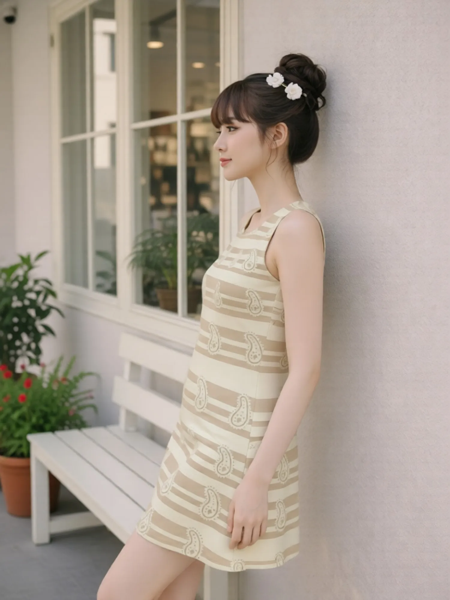 Damen-Minikleid mit Blumenmuster, ärmellos, A-Linie, Rundhalsausschnitt, leichtes Sommerkleid für Strand, Resort, Garten, Picknick und Alltagseleganz. – Detail 5