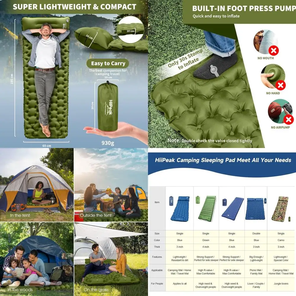 

Ультралегкий надувной спальный коврик со встроенным ножным насосом и подушкой для походов и пеших прогулок