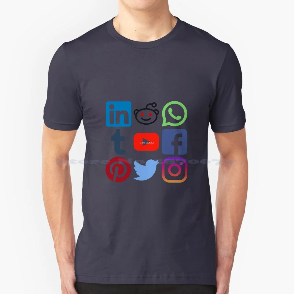 Social Media T Shirt 100% Cotton Tee Social Media Whatsapp Facebook Symbol Youtube Tumblr Pinterest Instagram Linkedin Cool Cute