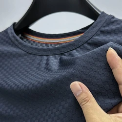 Premium Fashion Waffle Ice Silk T-shirt for Men's Youth Summer Round Neck Short Sleeve Brand Trendy Loose Breathable Luxury Top
