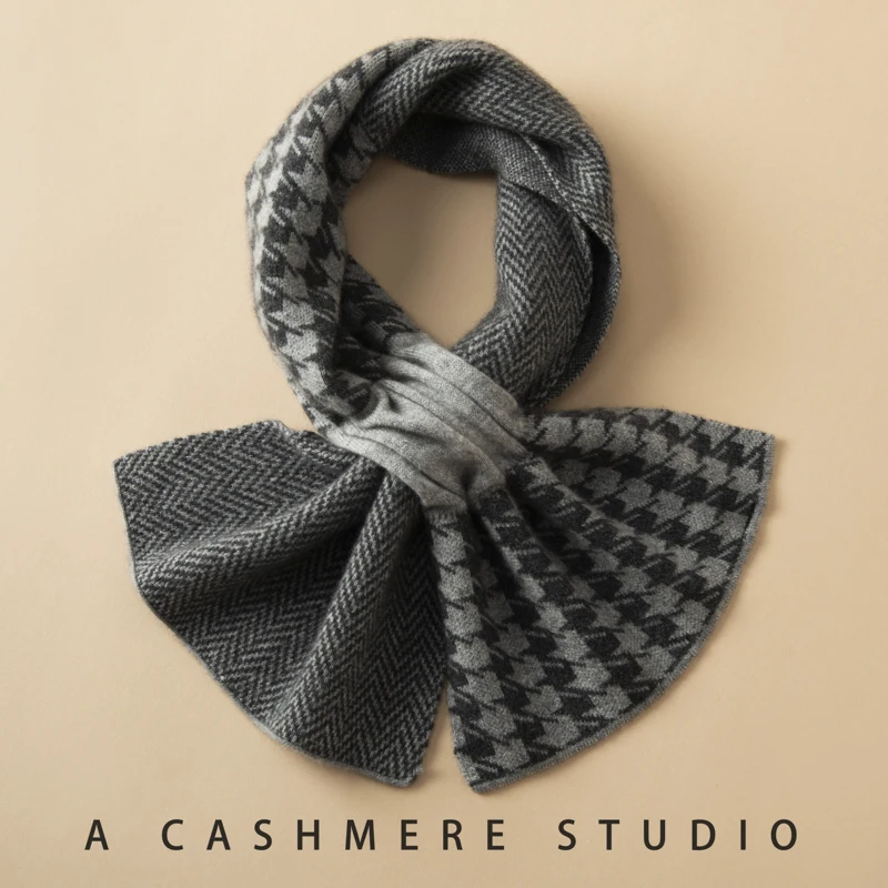 100% pure cashmere herringbone cross knit women's knitted scarf, versatile for autumn and winter, cute neck protection