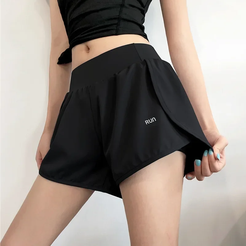 Frauen 2-in-1 Laufshorts Elastische Taille Tasche Sommer Yoga Shorts Frau Radfahren Sport Shorts Gym Fitness Shorts Sportswear