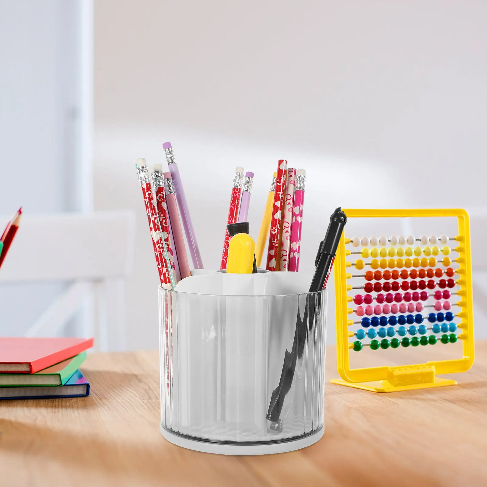 

Rotatable Brush Holder Plastic Desktop Organizer Multifunction Pencil Holder Pen Brush Storage Office Desk Accessories