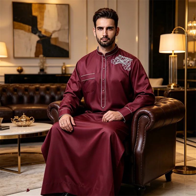 

Saudi Arab Men Long Sleeve Robe Thobe Thoub Muslim Islamic Jubba Dishdasha Thawb Middle East Kaftan Abaya Dress Arabic Clothing