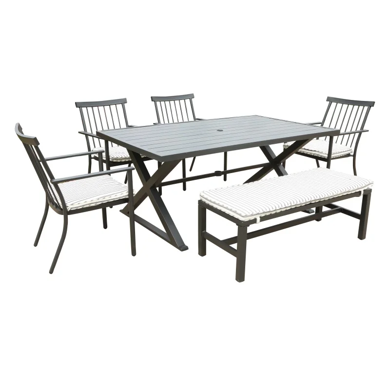 

Modern Iron Garden Patio Dining Sets Outdoor Furniture for Hotel Apartment Living Room & Courtyard with Comfortable Benches