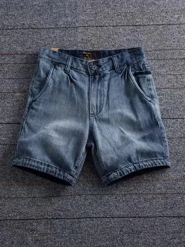 

Summer Men's Mid-Waist Straight Leg Jeans Casual Washed out Fashion Slim Fit Short Pants American Retro Style Workwear