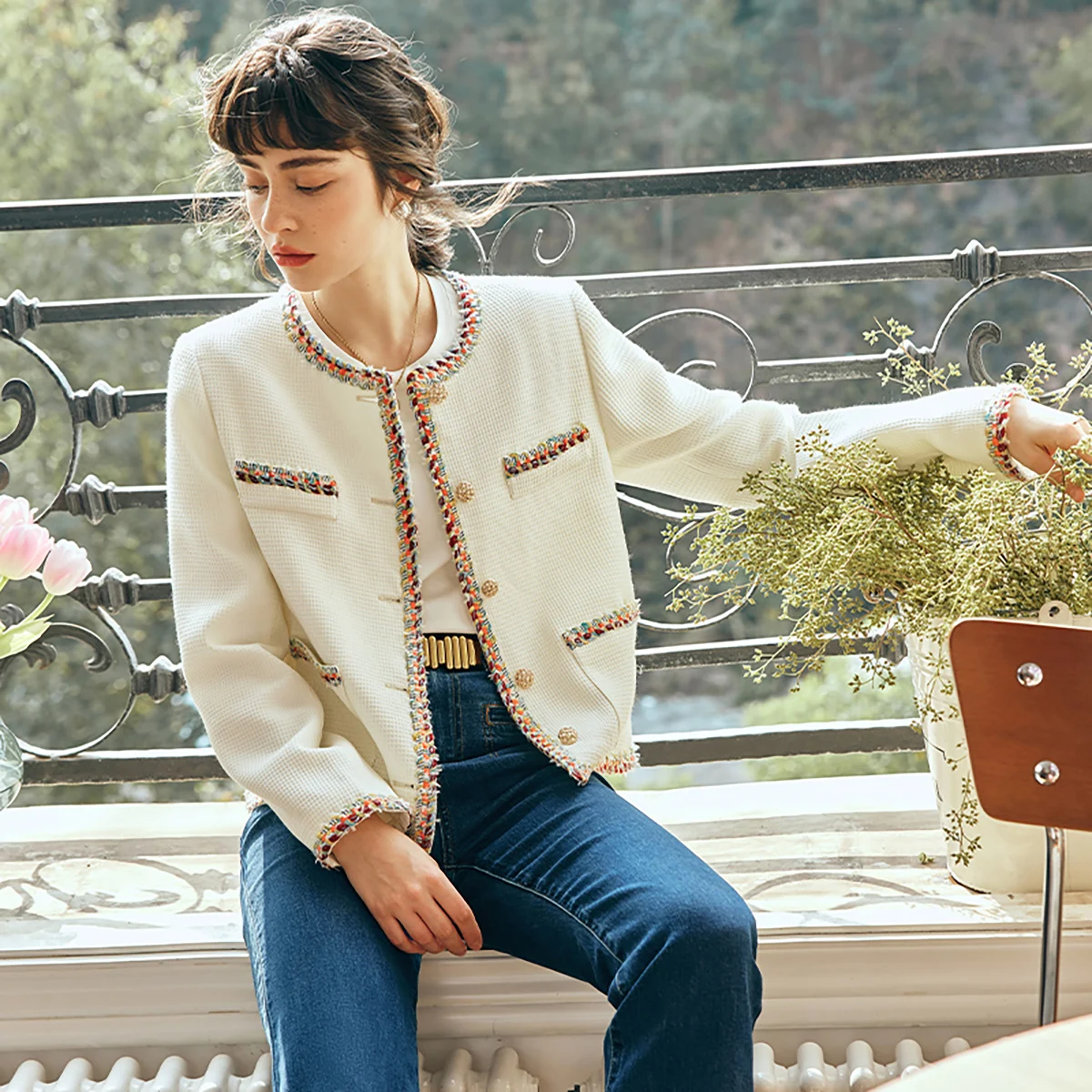 OLrain French Short Tweed Jacket Women's Winter 2025 Contrast Long Sleeve Coats Pocket Elegant Fashion Outerwear O23CW81020