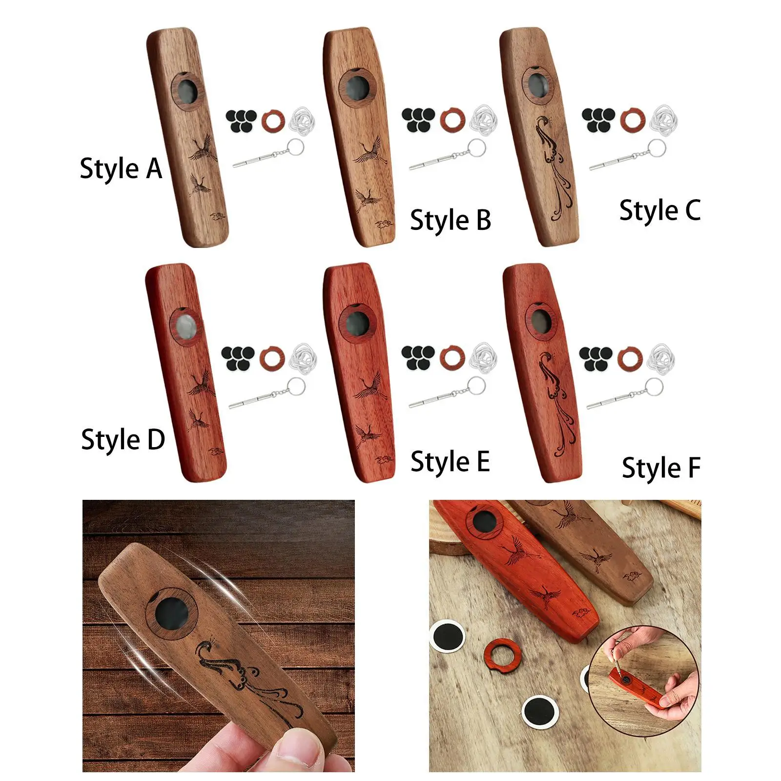 

Wooden Kazoo Flute Funny Musical Instrument Gift Decor Kazoo with Accessories for BBQ Birthday Party Supplies Lovers Camping