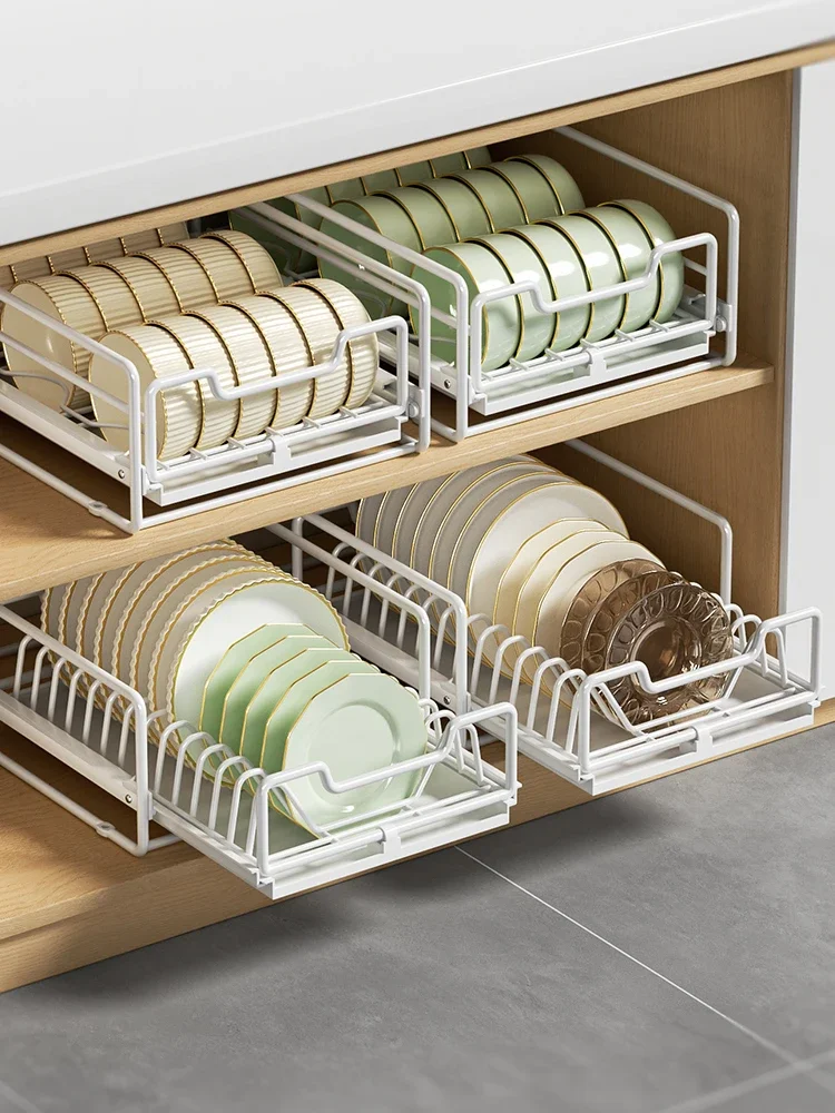 Dish storage rack kitchen free bowl rack drawer basket cabinet built-in layered shelves drawer type basket