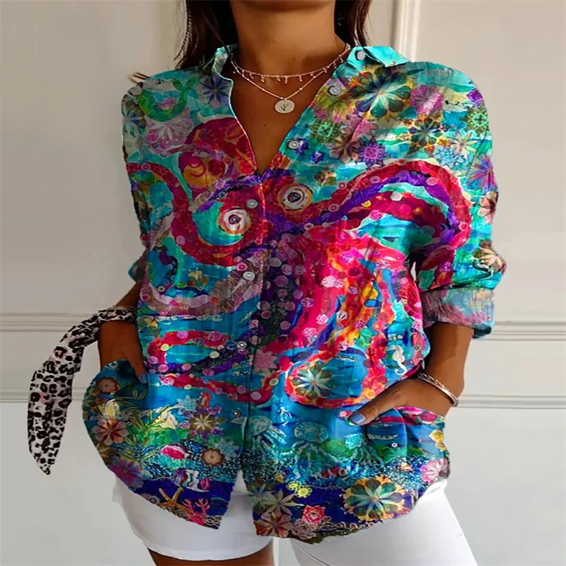 2024 New 3D Digital Printing Women\'s Shirt Fashion Casual Drop Shoulder Sleeve Shirt Personalized Floral TopS