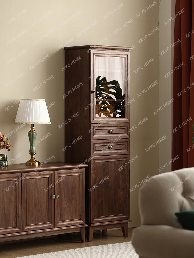 TV Cabinet SideNorth America Black Walnut High Cabinet Storage Clothes Closet Wall Cabinet Set