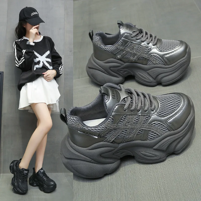 

Women's Dad Sneakers2025Autumn New Rhinestone Mesh Casual Thick-soled versatile height-increasing lightweight sneakers