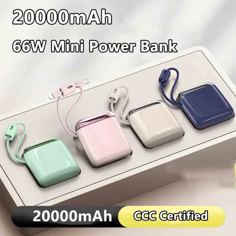 20000mAh Mini Power Bank 66W Super Fast Charging CCC Certified Battery with Cable for Samsung iPhone Xiaomi Huawei