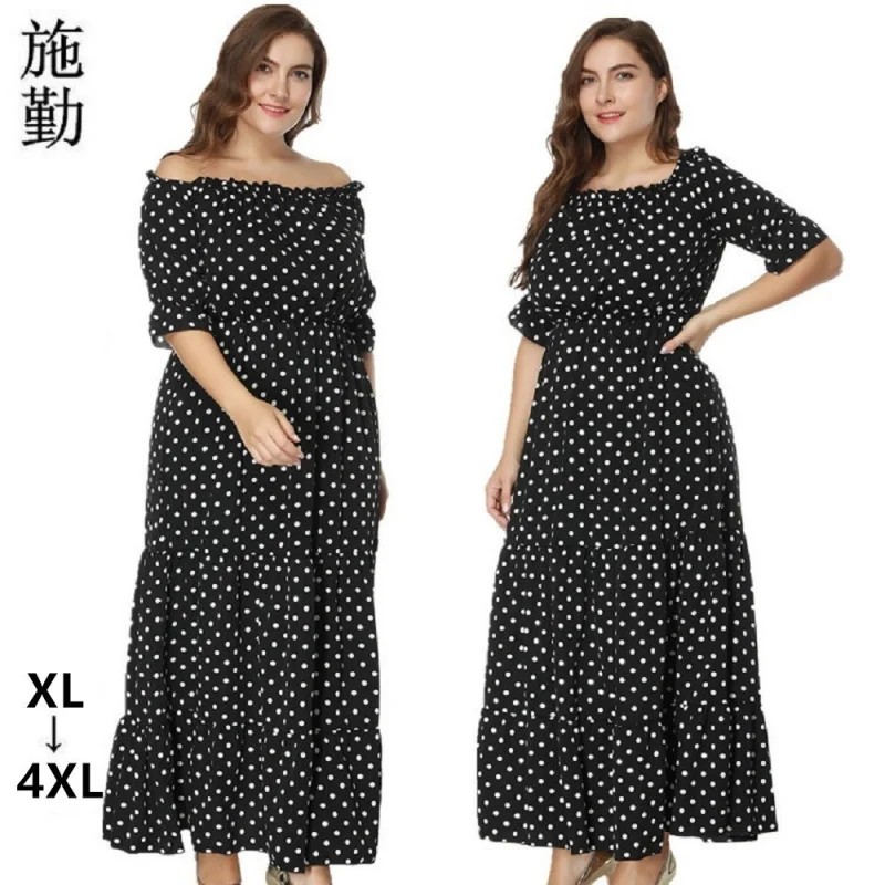 

2024 Oumeite plus Size Women's Clothing Summer Fat MM Bohemian Beach Dress