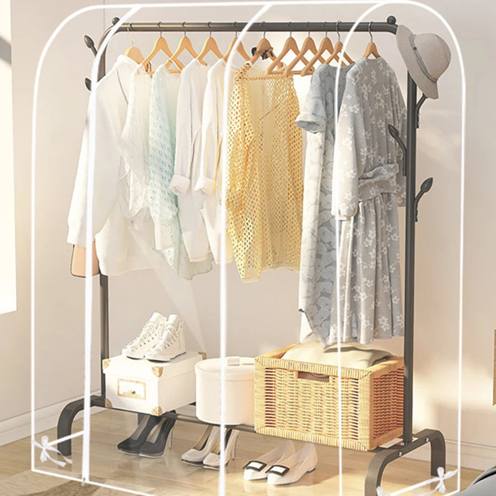 

Transparent Garment Cover Clear Clothes Rack Dust Cover for Hanging Storage White PVC Closet Rack Protector Waterproof Wardrobe