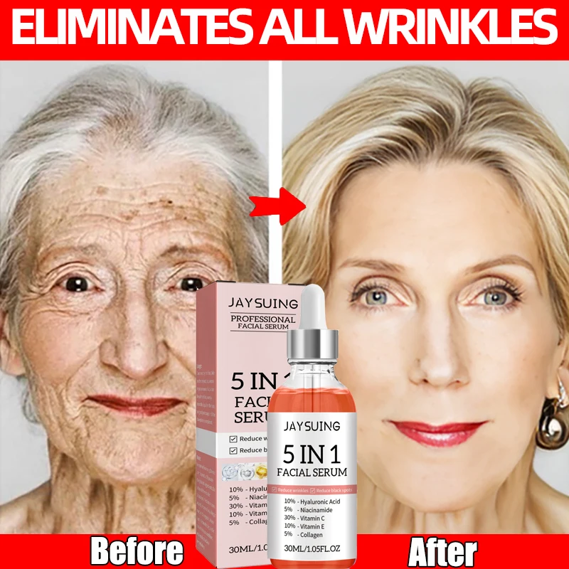 5 IN 1 Wrinkle Remove Facial Serum Collagen Anti-Aging Lift Firming Fade Fine Lines Anti-acne Whitening Moisturizing Skin Care