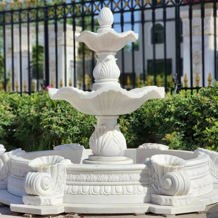 Garden Design Outdoor Simple Natural Stone Tiers White Marble Water Fountain