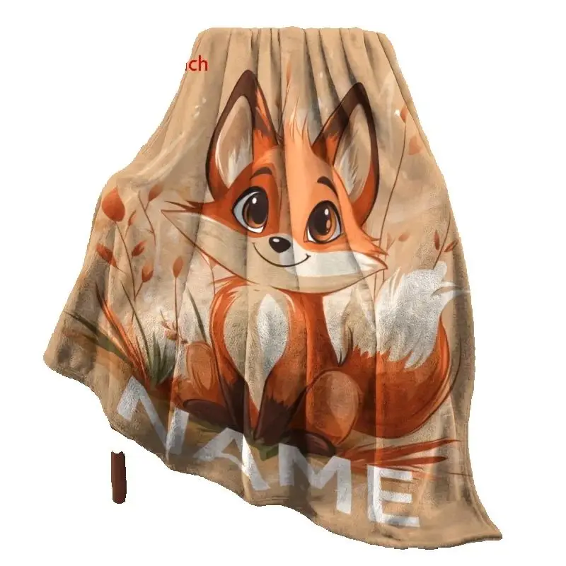 Customized name cute fox blanket，soft,warm,lightweight flannel,suitable for sofa beds,travel camping, living rooms，offices