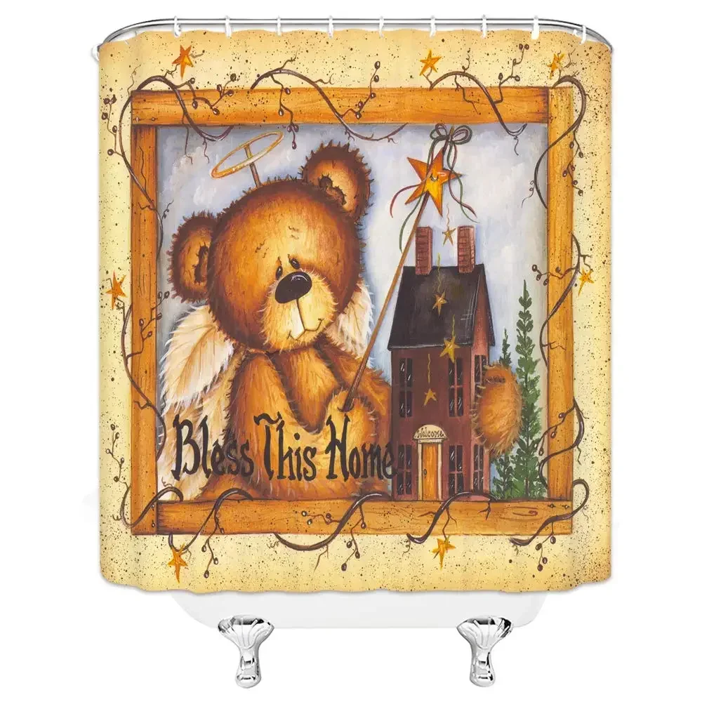 Cartoon Angel Bear Bless Home Photo Frame Farbic Bathroom Decor Brown