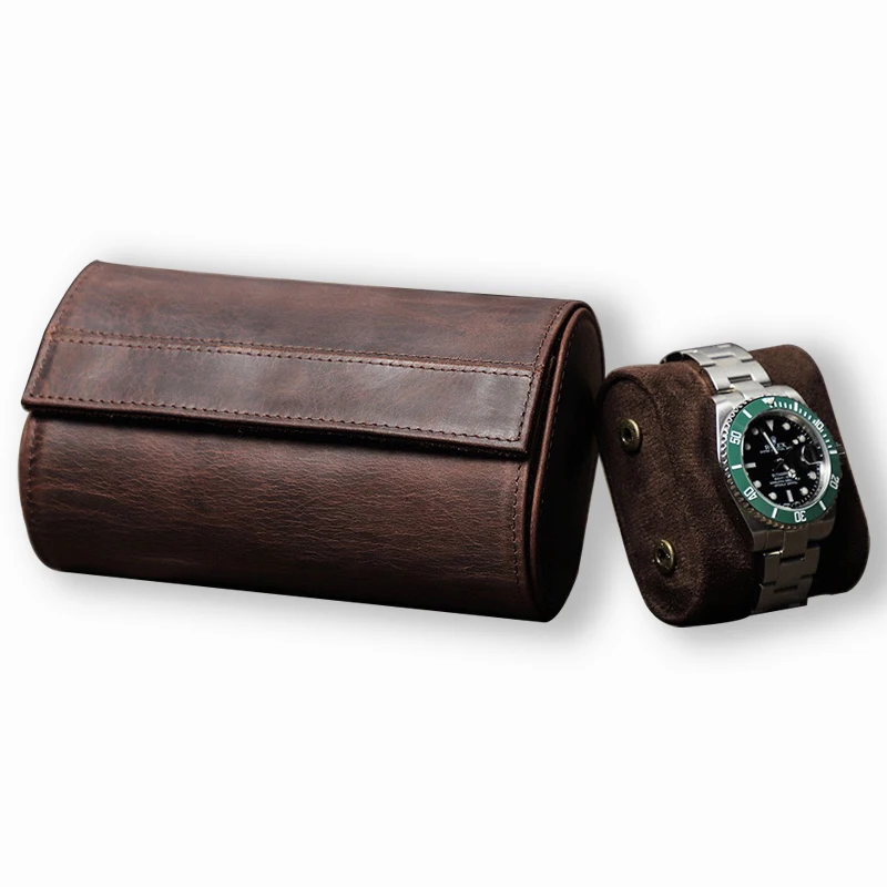 

Retro Crazy Horse real cowhide travel portable anti-drop and dustproof watch box watch case personalized custom logo
