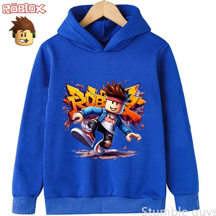 Sudadera con capucha de moda Roblox para niños, sudadera de otoño con estampado de personajes del juego en 3D, ropa cálida para niños y niñas