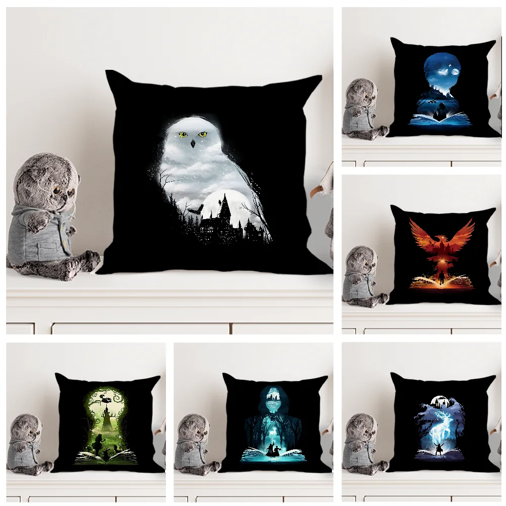 Art Magic Boy Owl Wand HarrieS Pillow Case Double Sided Printed Cushion Cover Soft Short Plush Sofa Decorative Home Decoration