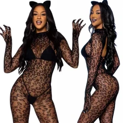 Sexy Mesh Fishnet Bodystockings For Women Erotic Lingerie Open Bra Crotchless Teddies Bodysuits Lace Hollow Catsuit Costumes