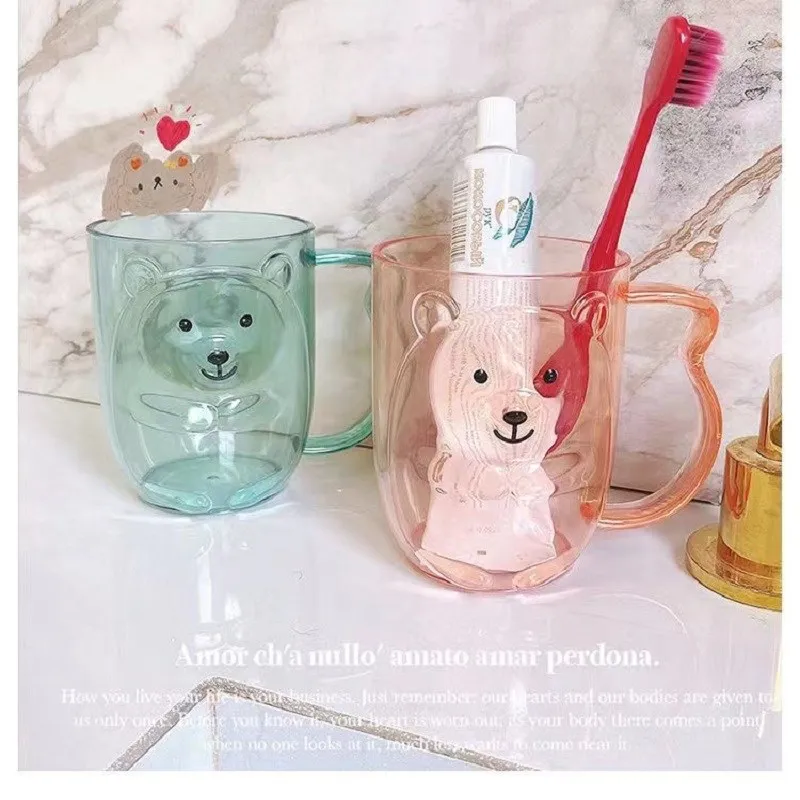 1pc 3D Cartoon Bear Toothbrush Cup Kids Toothbrush Cups Children Mouthwash Cup Water Cup Drinking Cup Bathroom Accessories