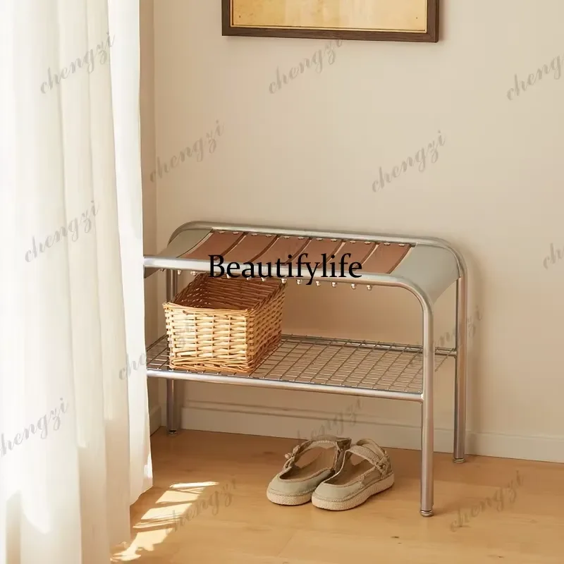 for A73 Living Room Wooden Stool Entrance Storage Shoe Changing Metal Stool Floor Vintage Home Furniture Mid Century Style