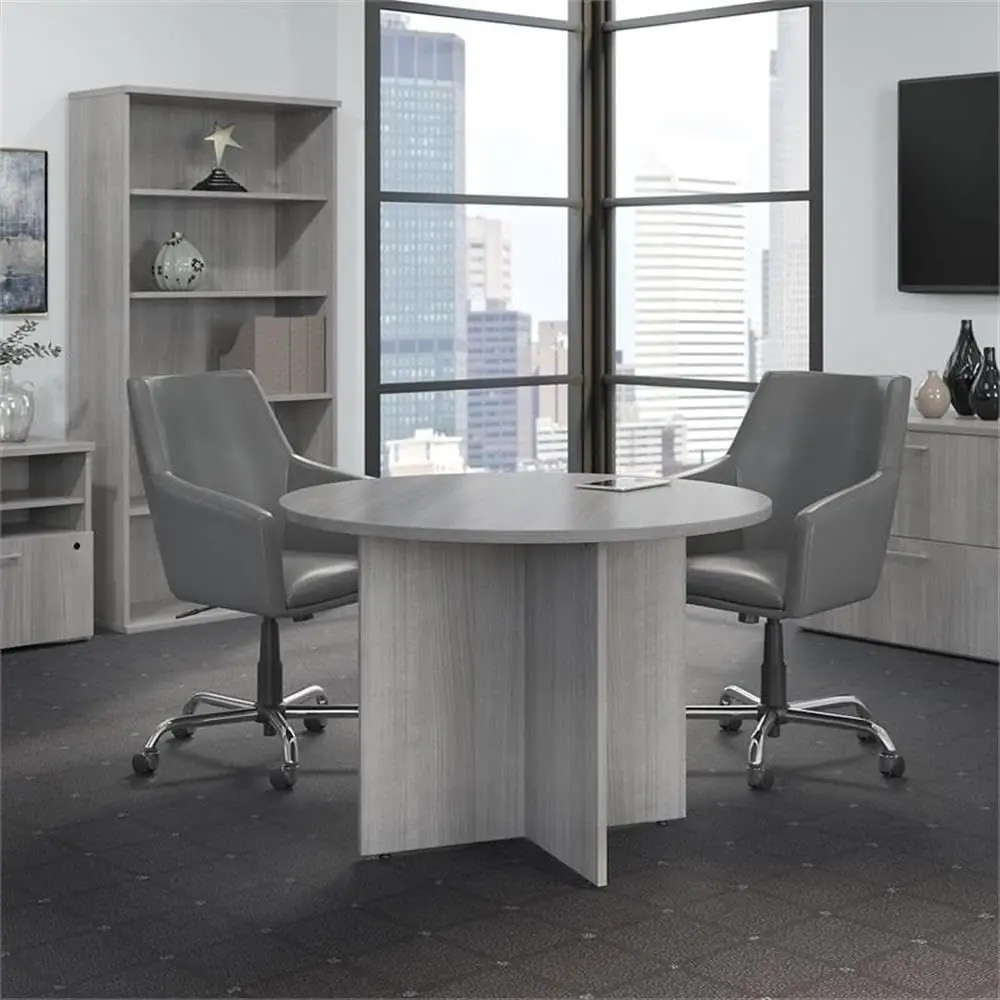 Platinum Gray 42W Wood Base Round Conference Table